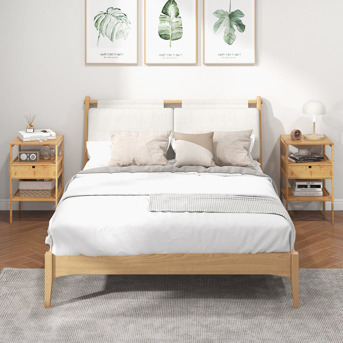 Bamboo Nightstand with Storage Drawer and Slatted Shelf