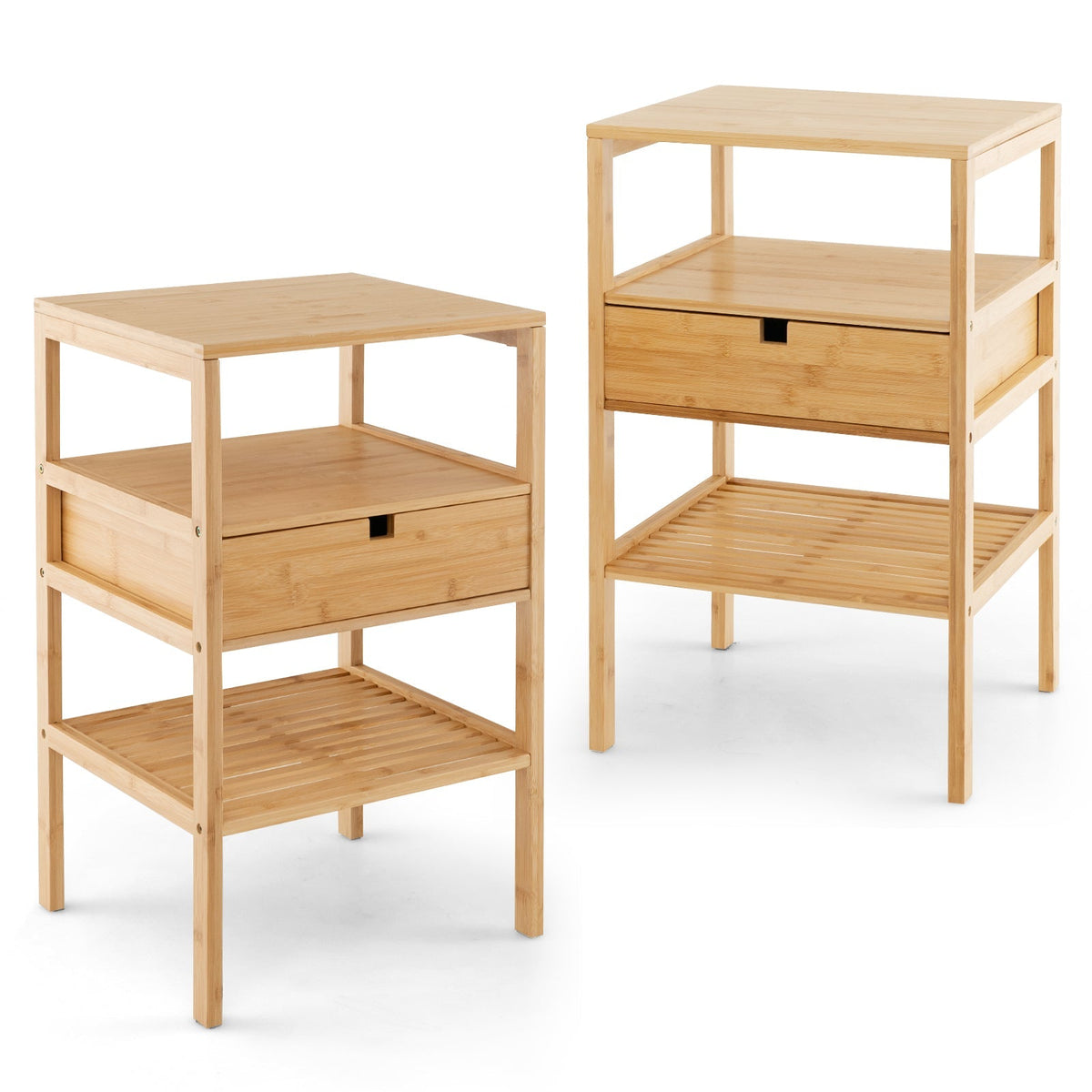 Bamboo Nightstand with Storage Drawer and Slatted Shelf