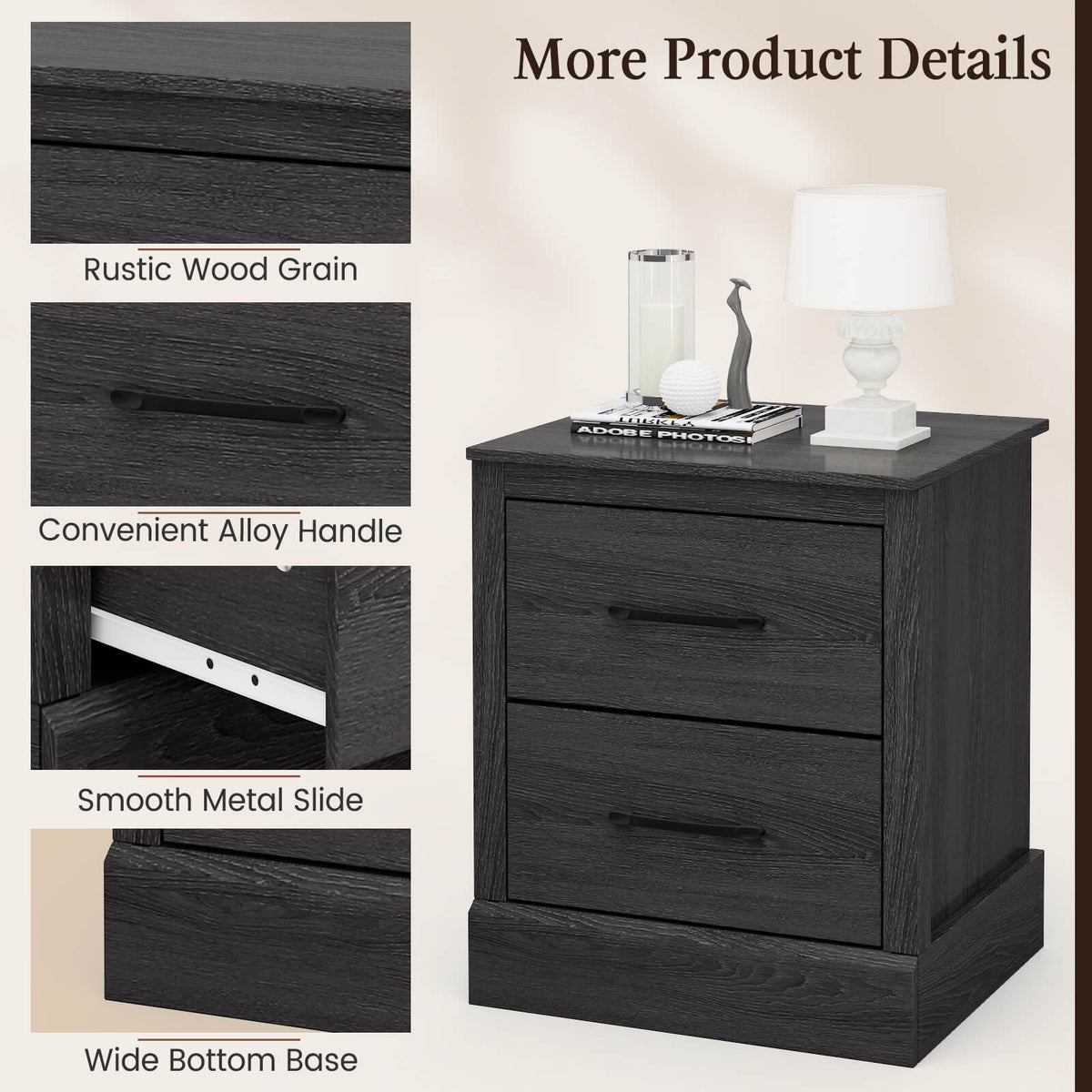 Wood Compact Floor Nightstand with Storage Drawers