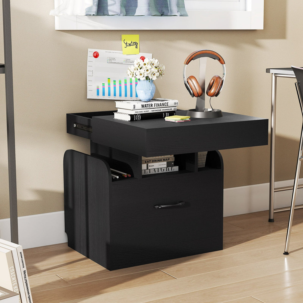 Nightstand with Charging Station Modern Bedside Table for Living Room Bedroom Office
