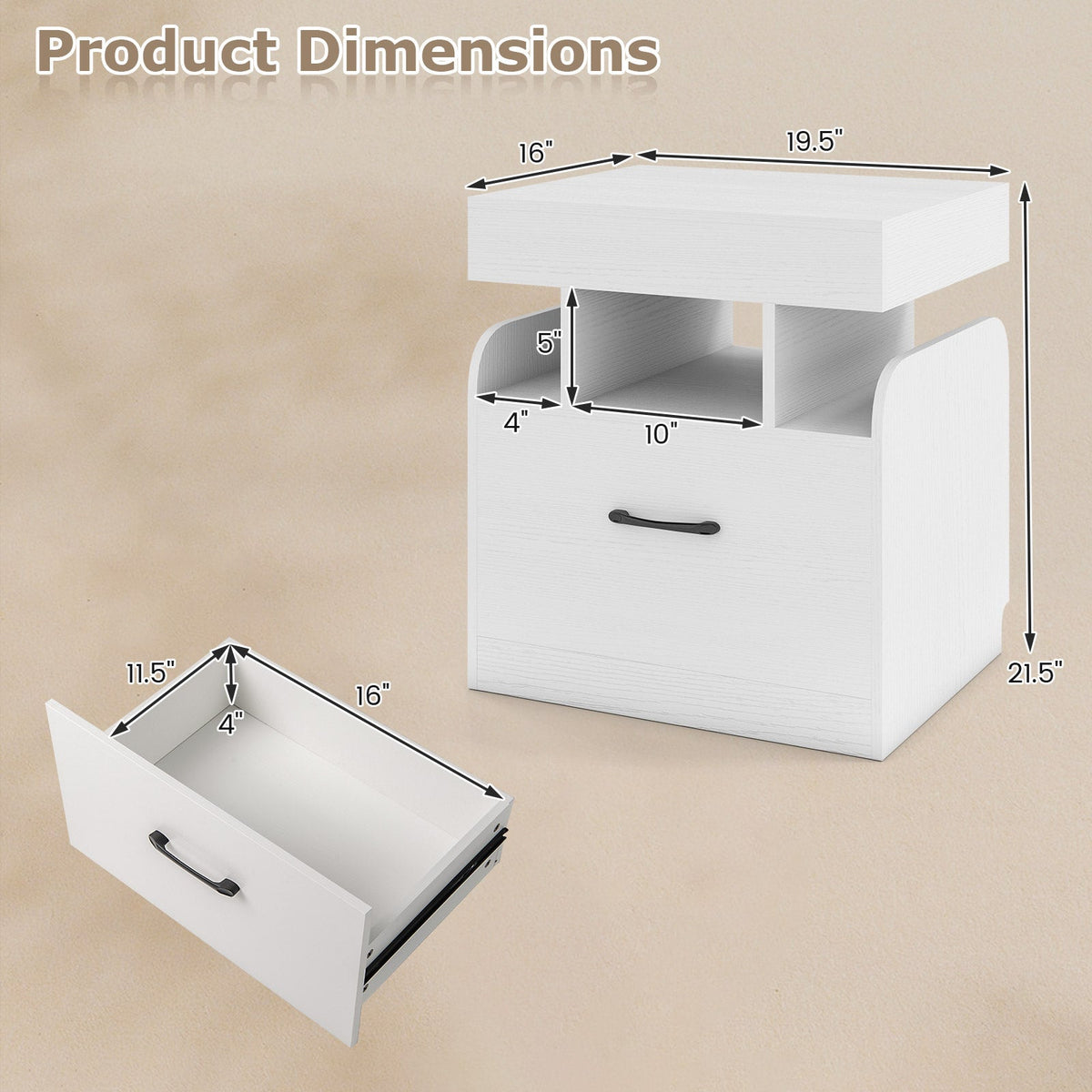Nightstand with Charging Station Modern Bedside Table for Living Room Bedroom Office