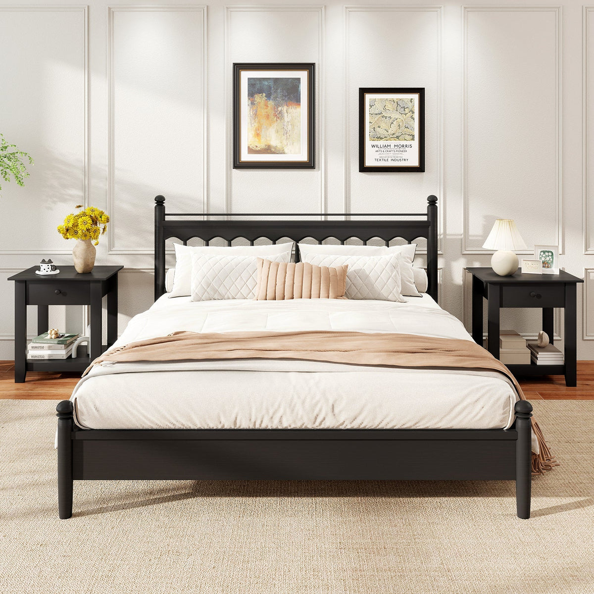Set of 2 Nightstand with Drawer 3-Tier Modern Bedside Table with Open Shelf and Storage