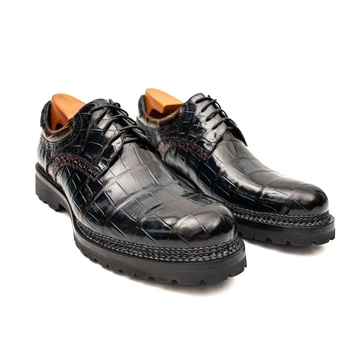 Black Crocodile Leather Derby Shoes