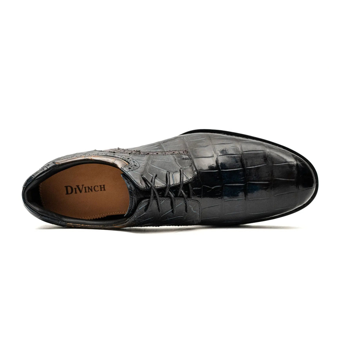 Black Crocodile Leather Derby Shoes