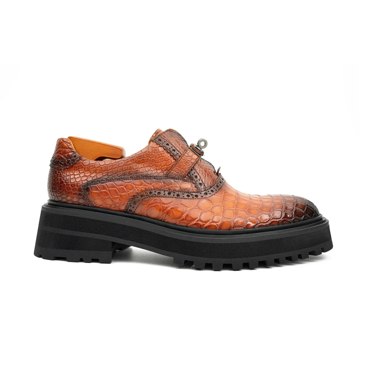 Orange-Brown Crocodile Leather Monk Shoes