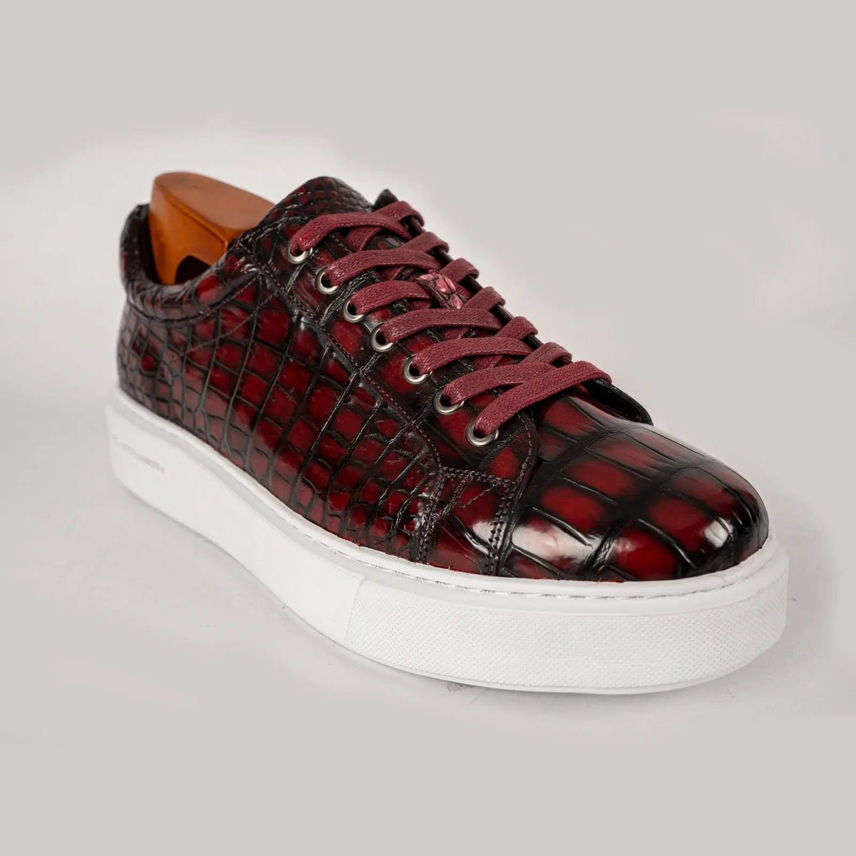 Burgundy Crocodile Leather Sneakers
