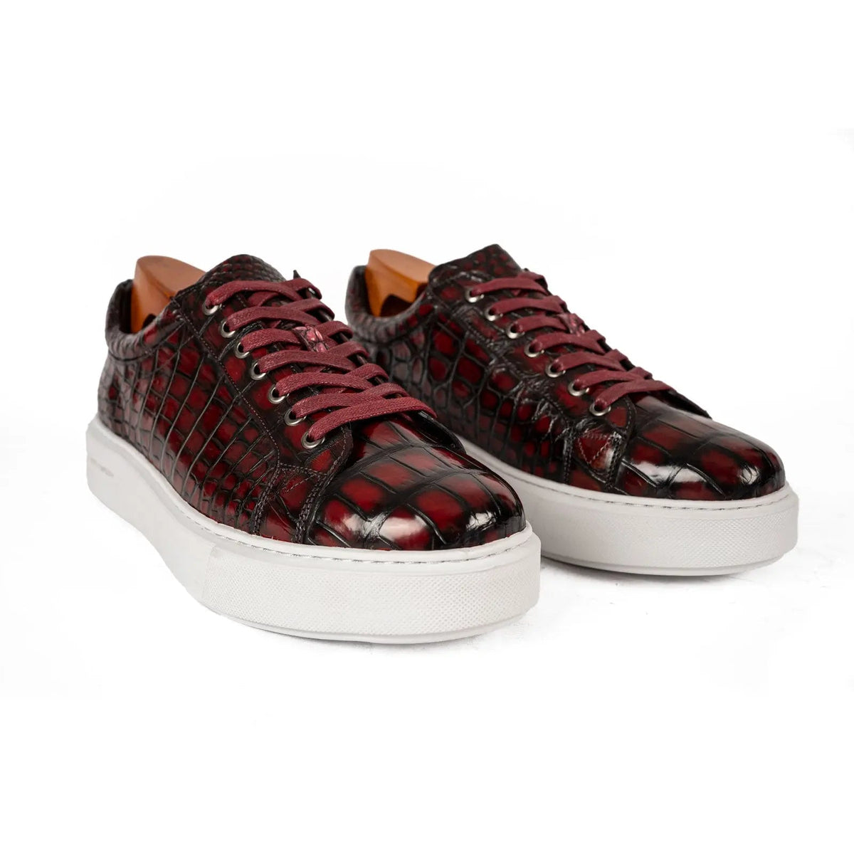 Burgundy Crocodile Leather Sneakers
