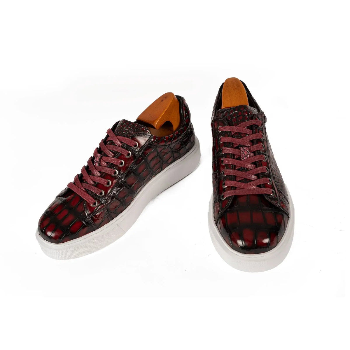 Burgundy Crocodile Leather Sneakers