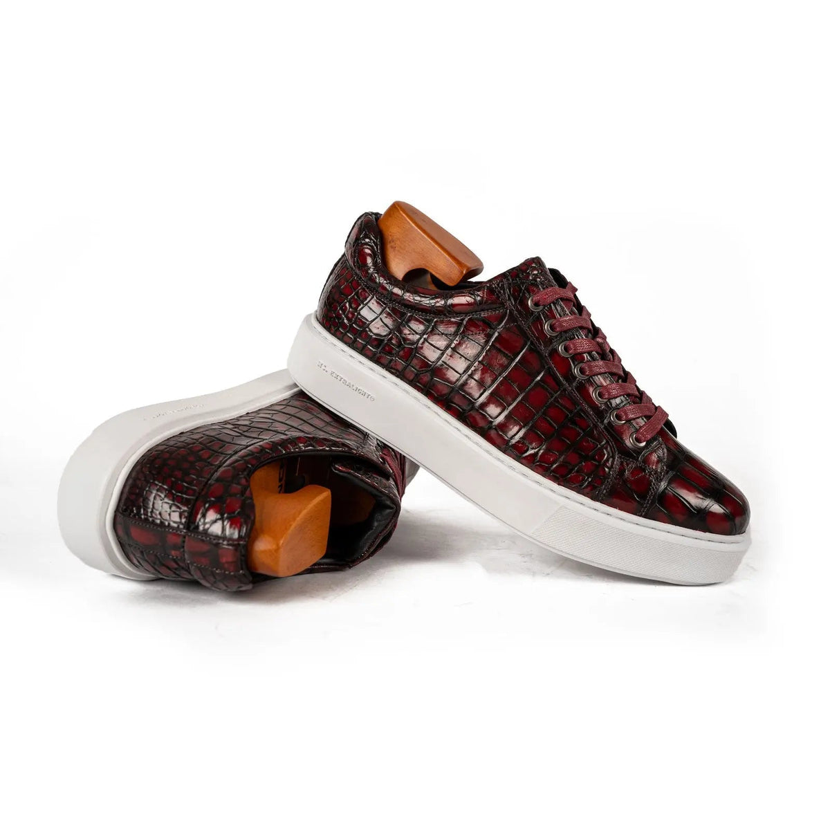 Burgundy Crocodile Leather Sneakers