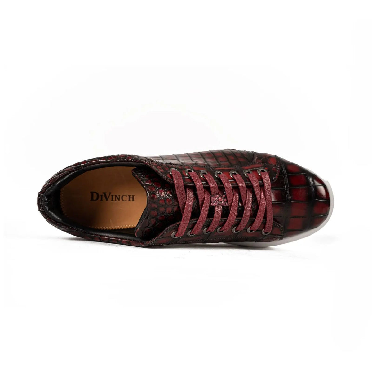 Burgundy Crocodile Leather Sneakers
