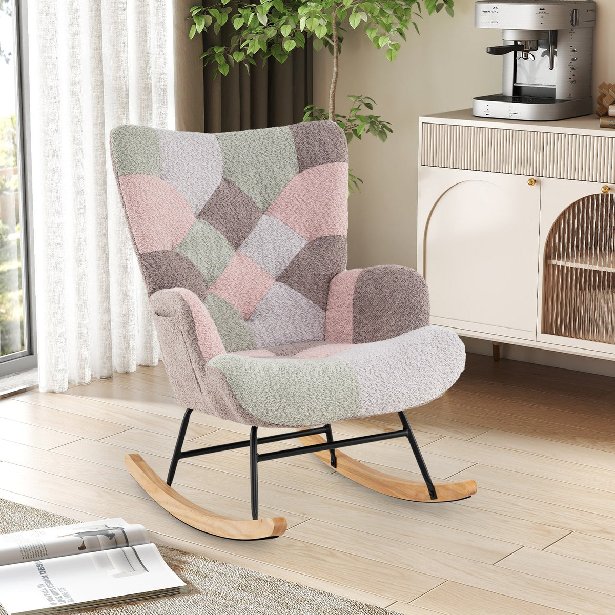 Nursery Rocking Chair with Ergonomic Armrests and High Backrest for Living Room