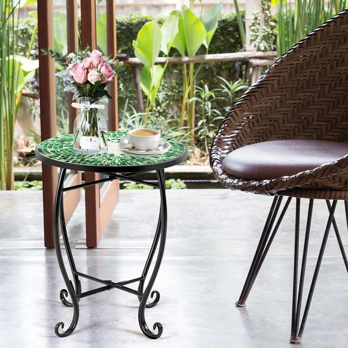 Outdoor Indoor Steel Accent Plant Stand Cobalt Table
