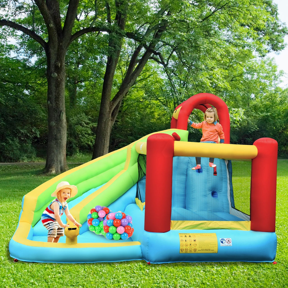 Casa hinchable inflable 6 en 1 con muro de escalada y canasta de baloncesto con soplador