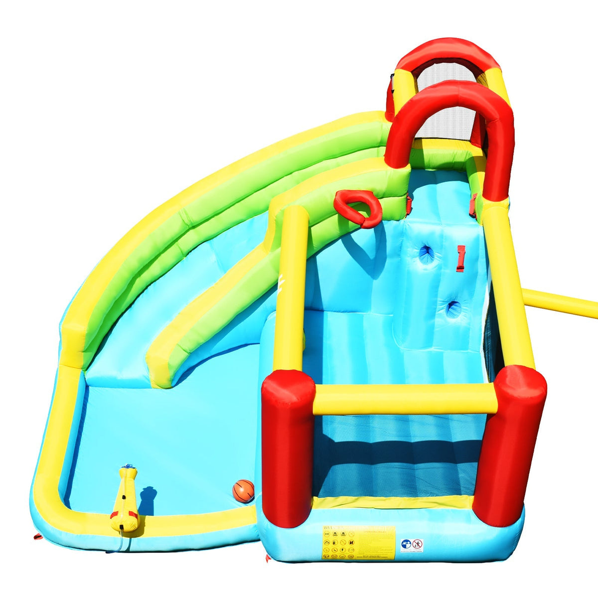 Casa hinchable inflable 6 en 1 con muro de escalada y canasta de baloncesto con soplador