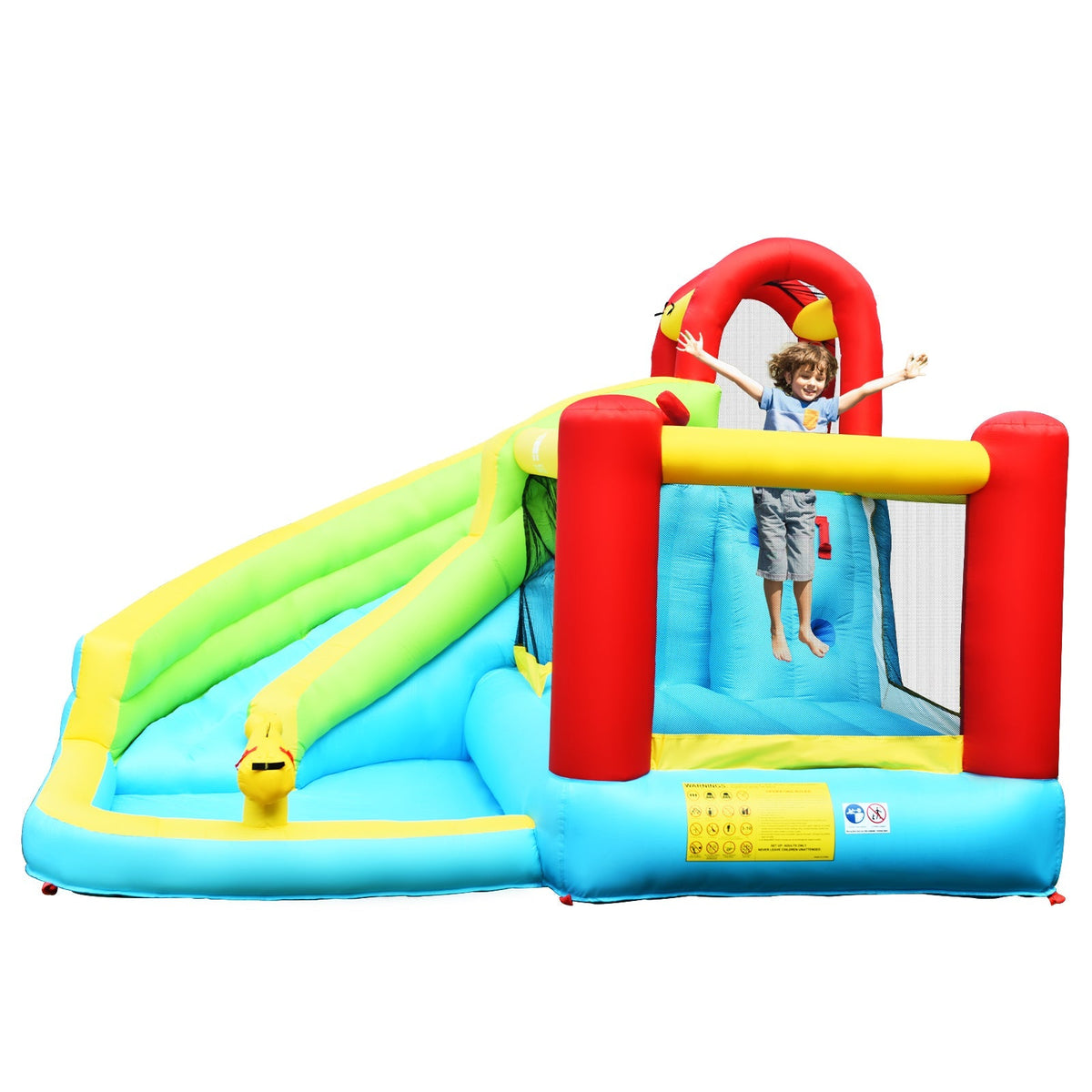 Casa hinchable inflable 6 en 1 con muro de escalada y canasta de baloncesto con soplador