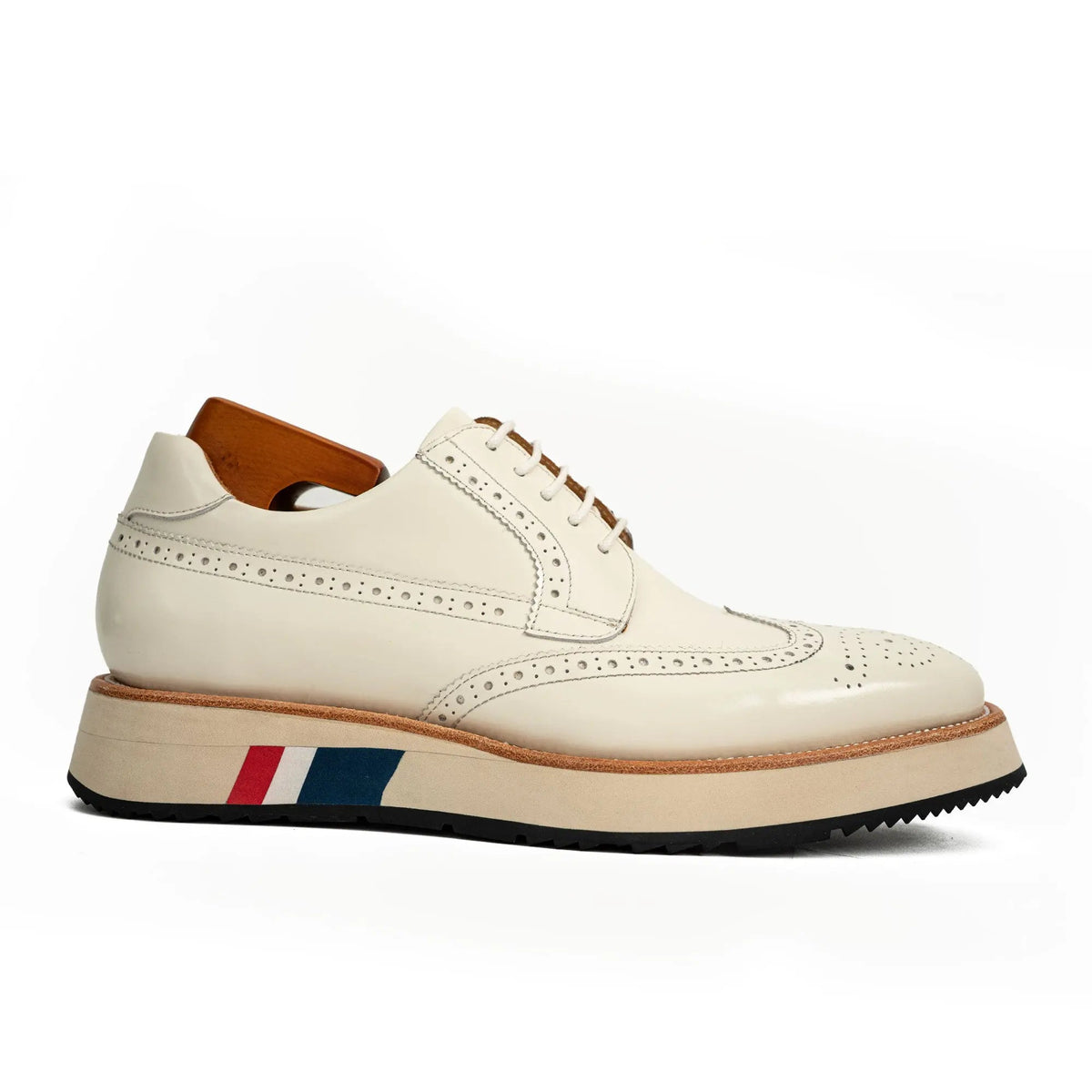 White Wingtip Calf Leather Casual Shoes