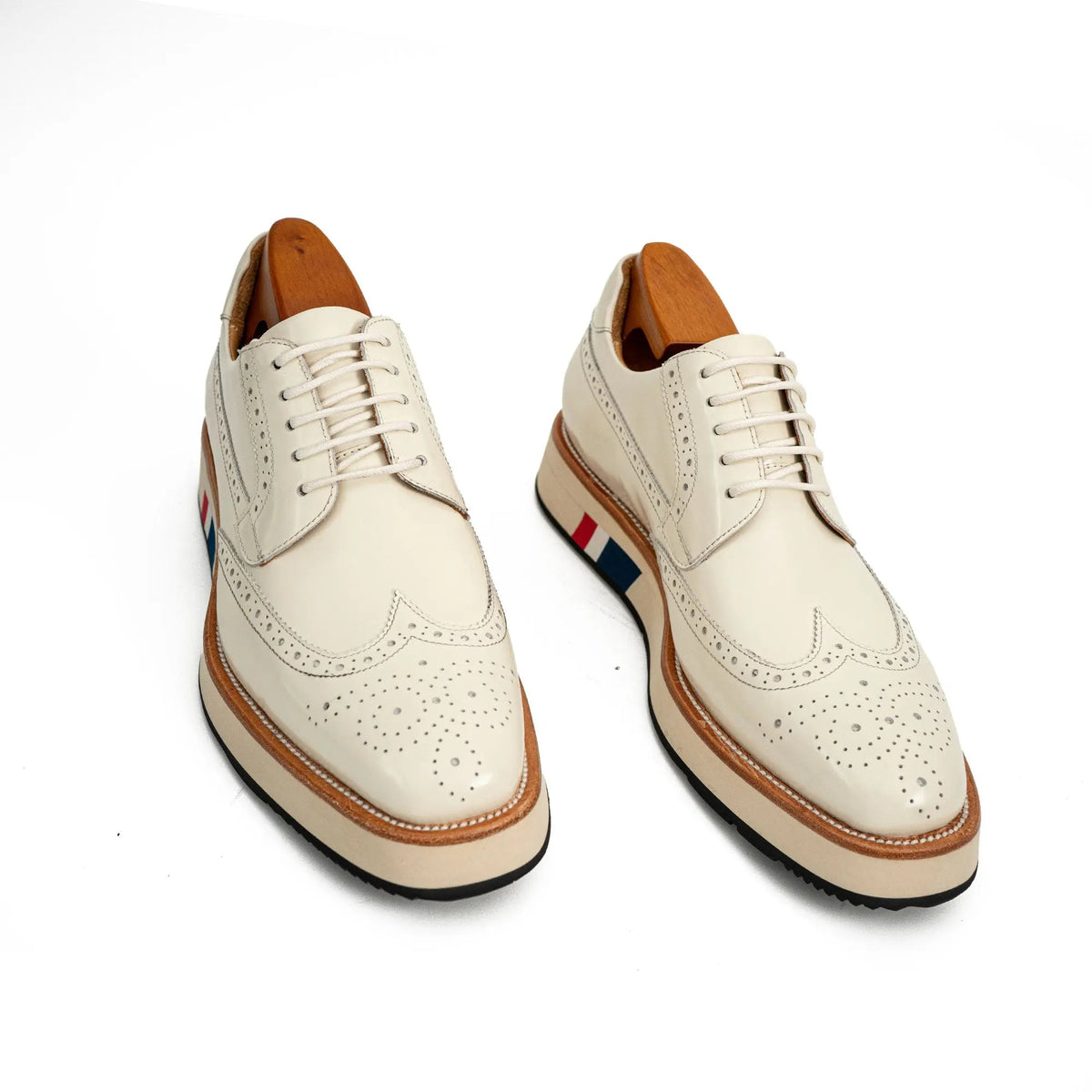 White Wingtip Calf Leather Casual Shoes