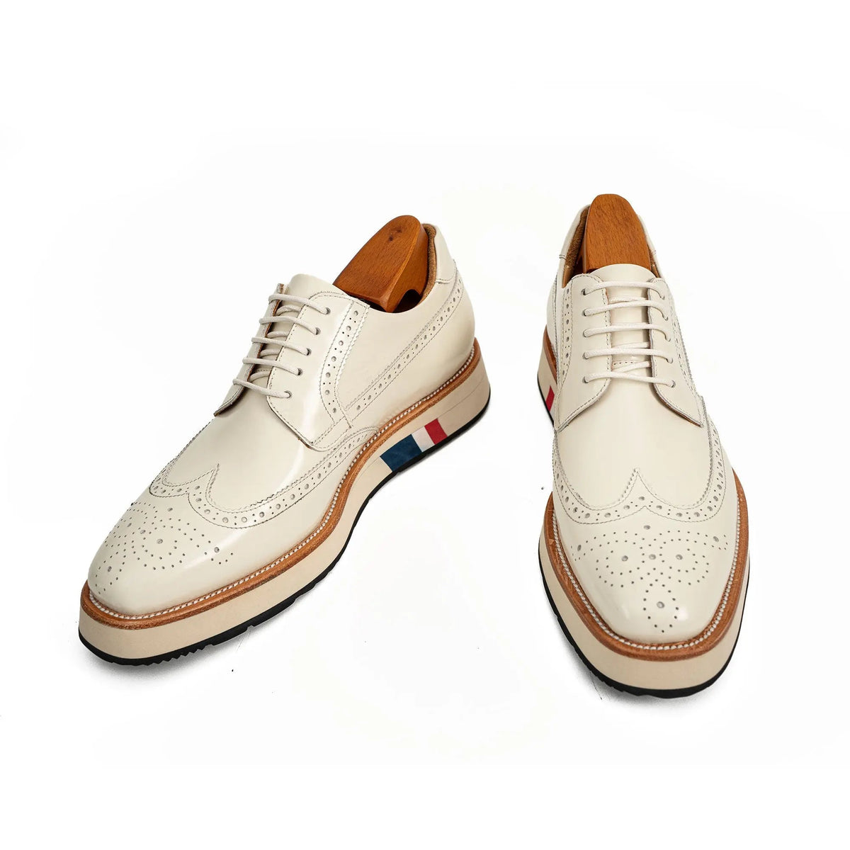 White Wingtip Calf Leather Casual Shoes
