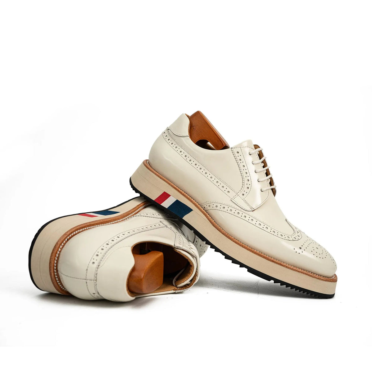 White Wingtip Calf Leather Casual Shoes