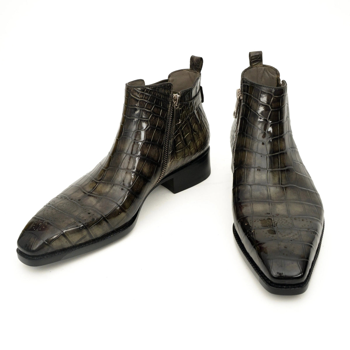 Dark Olive Green Crocodile Leather Chelsea Boots