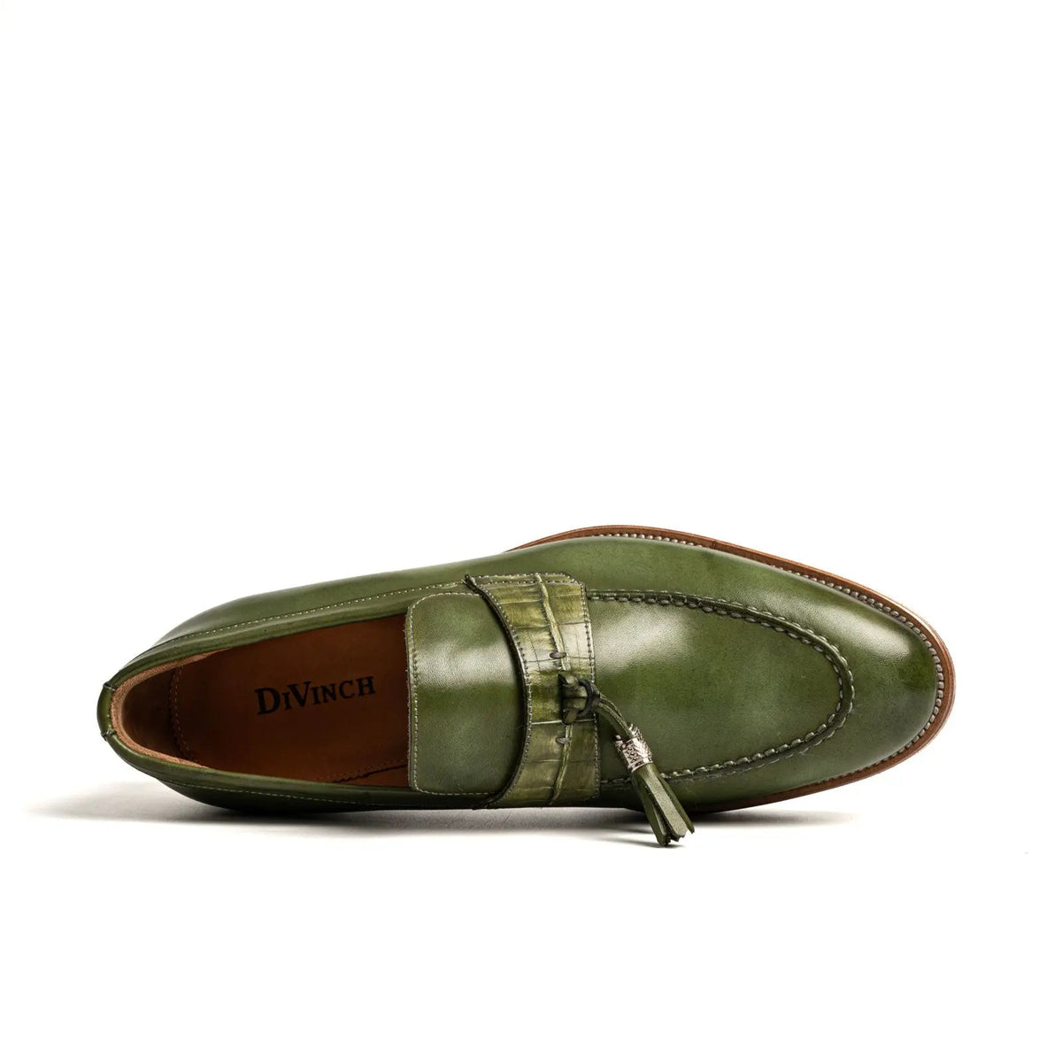 Green Calf & Crocodile Leather Tassel Loafers