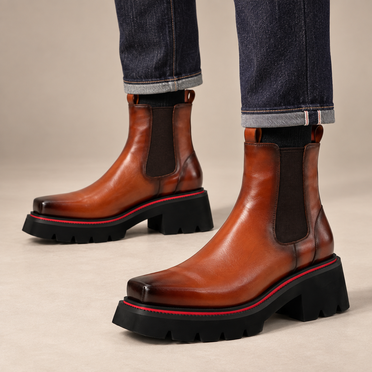 Orange Platform Calf Leather Chelsea Boots