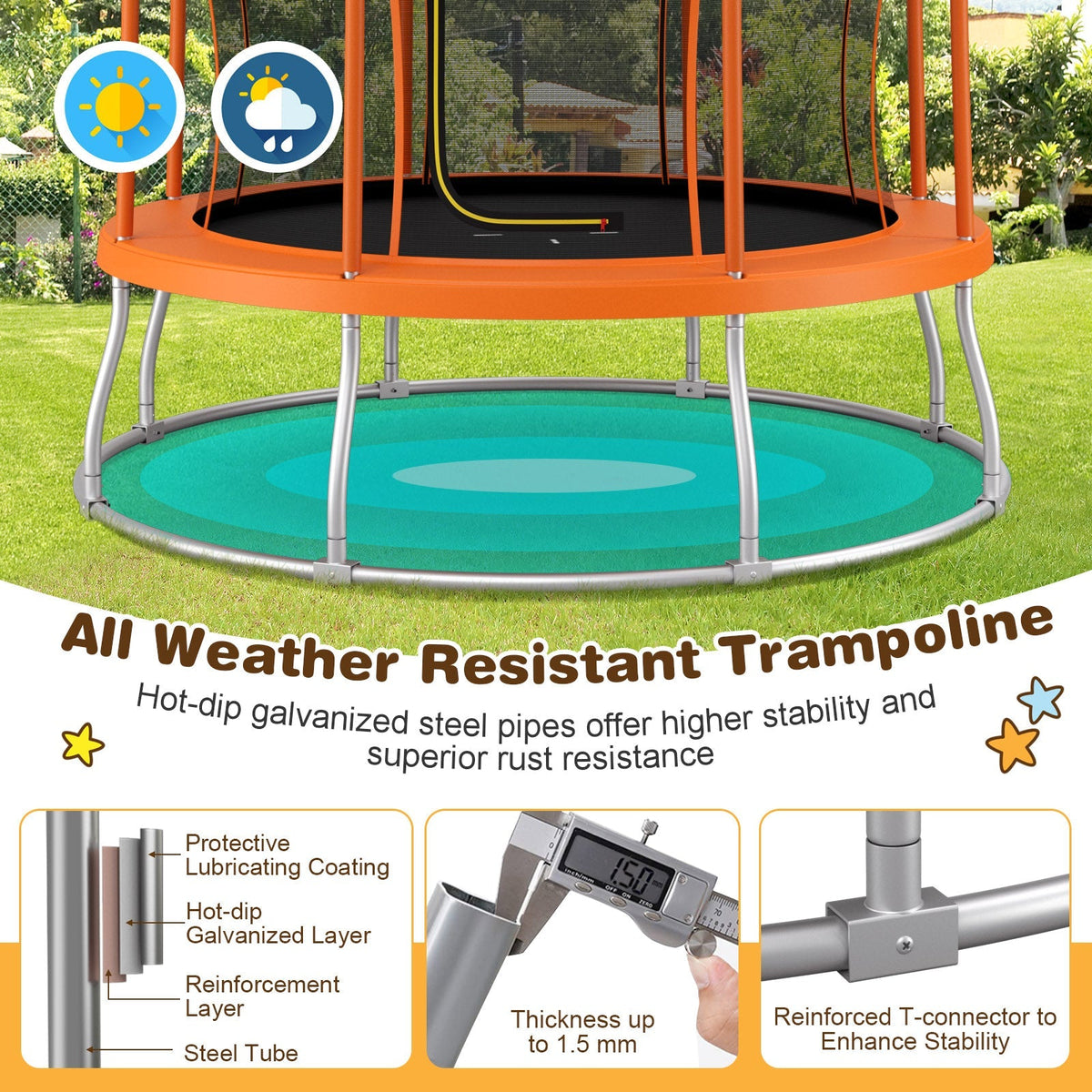 8 Feet Outdoor Unique Flower Shape Trampoline with Enclosure Net