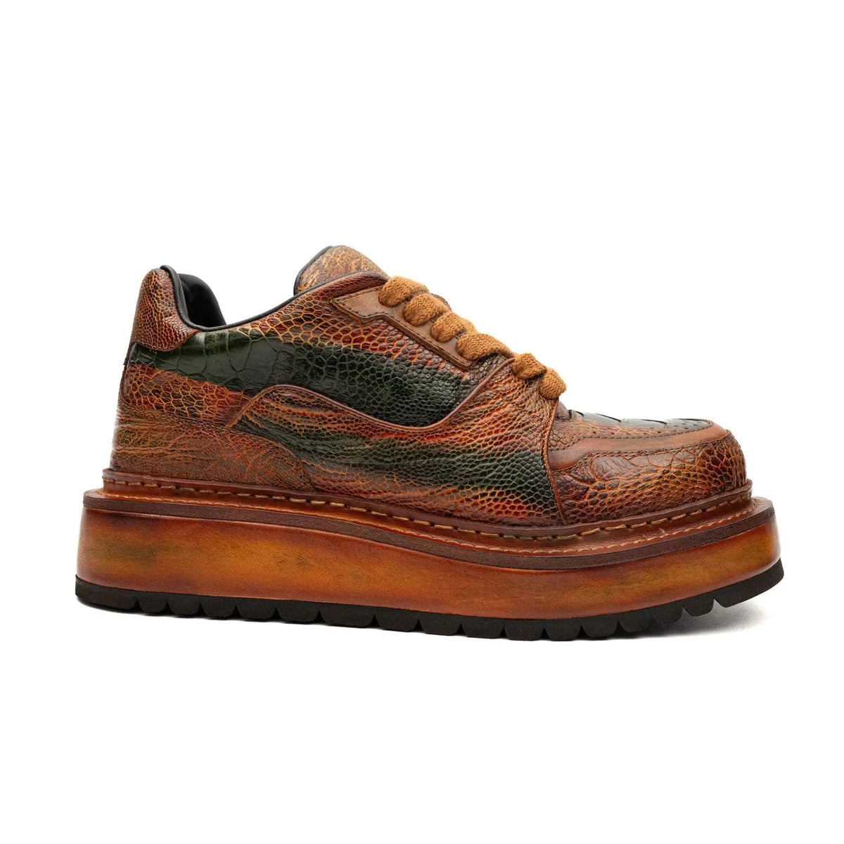 Orange-Brown Platform Ostrich Leg Leather Sneakers