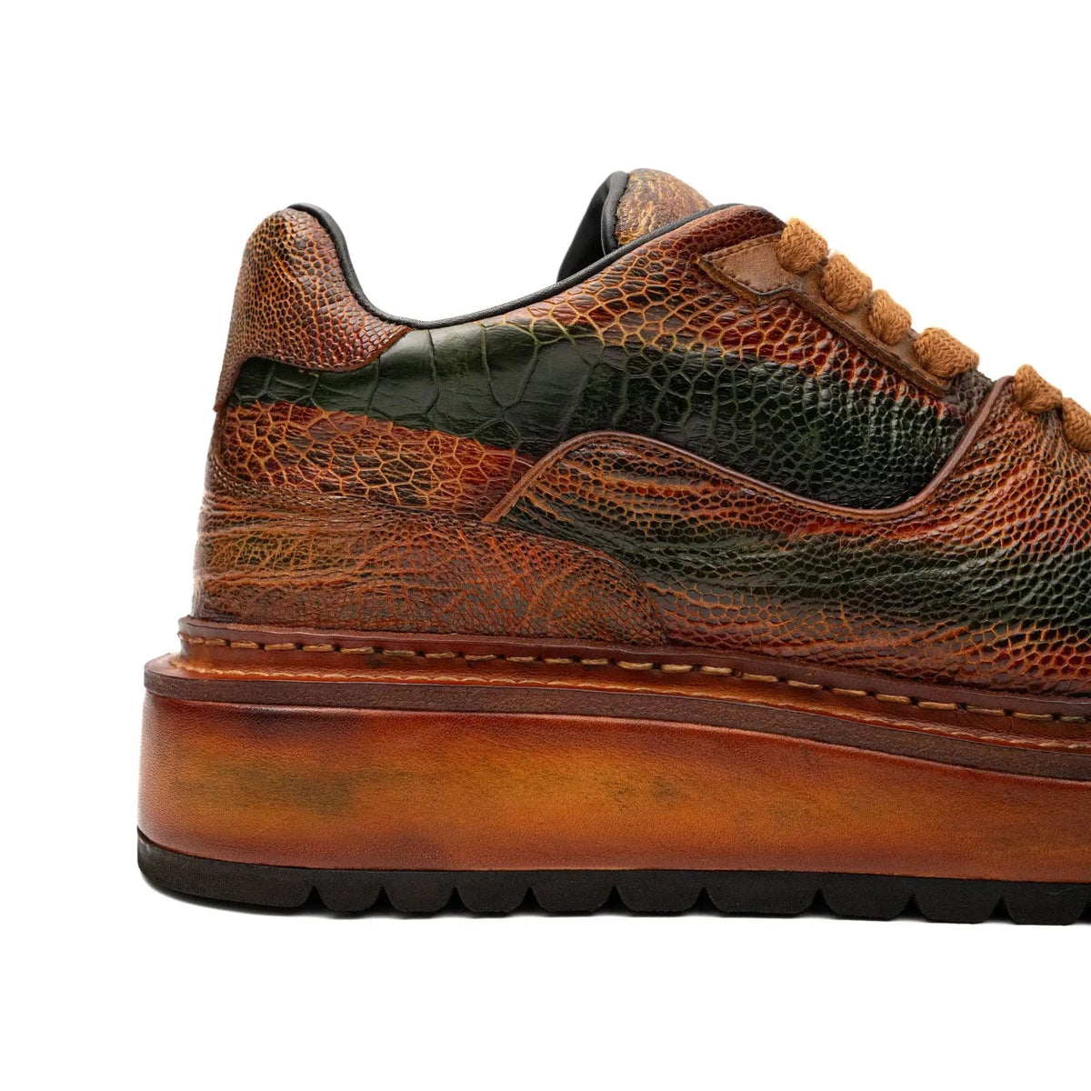 Orange-Brown Platform Ostrich Leg Leather Sneakers