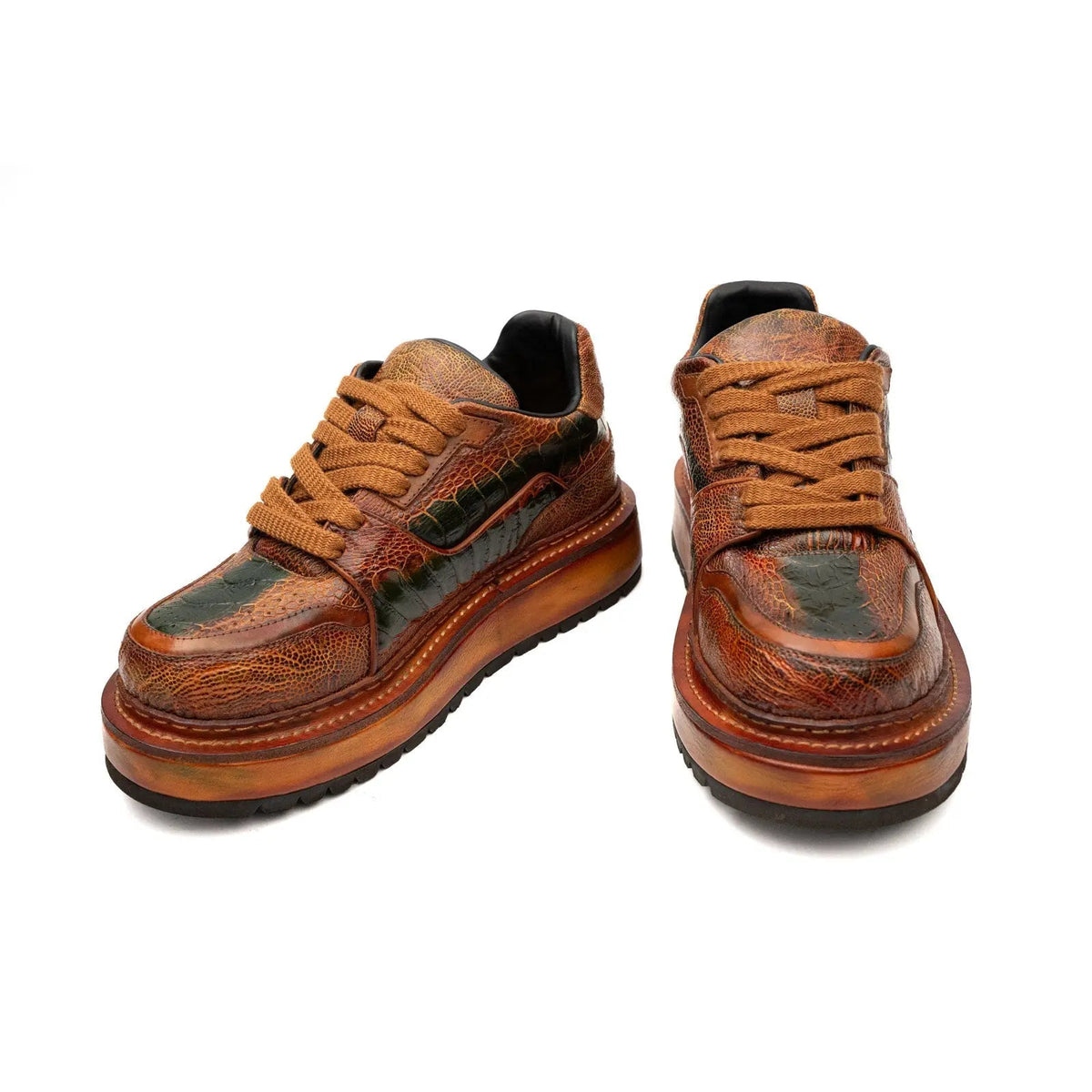 Orange-Brown Platform Ostrich Leg Leather Sneakers