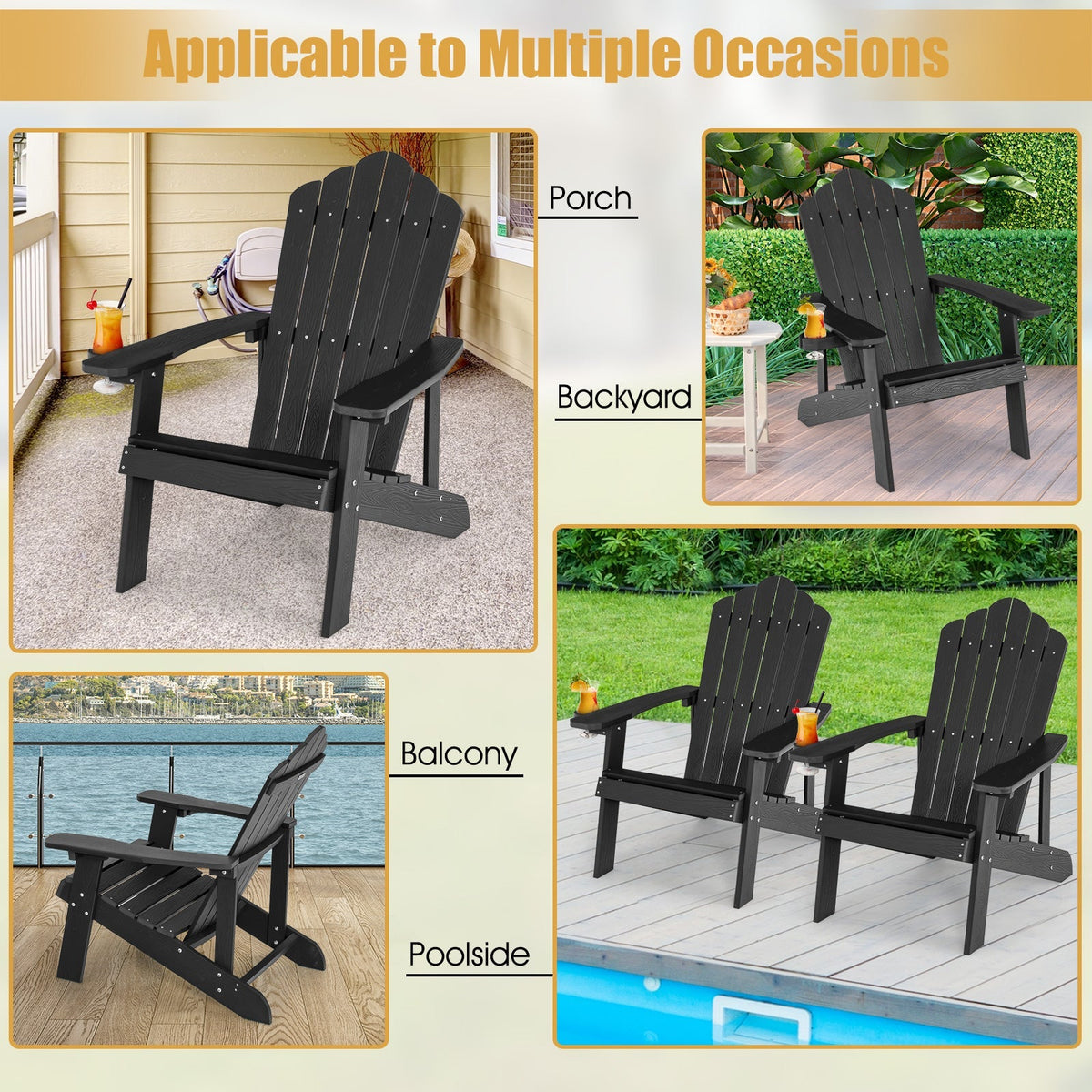Weather Resistant HIPS Outdoor Adirondack Chair with Cup Holder