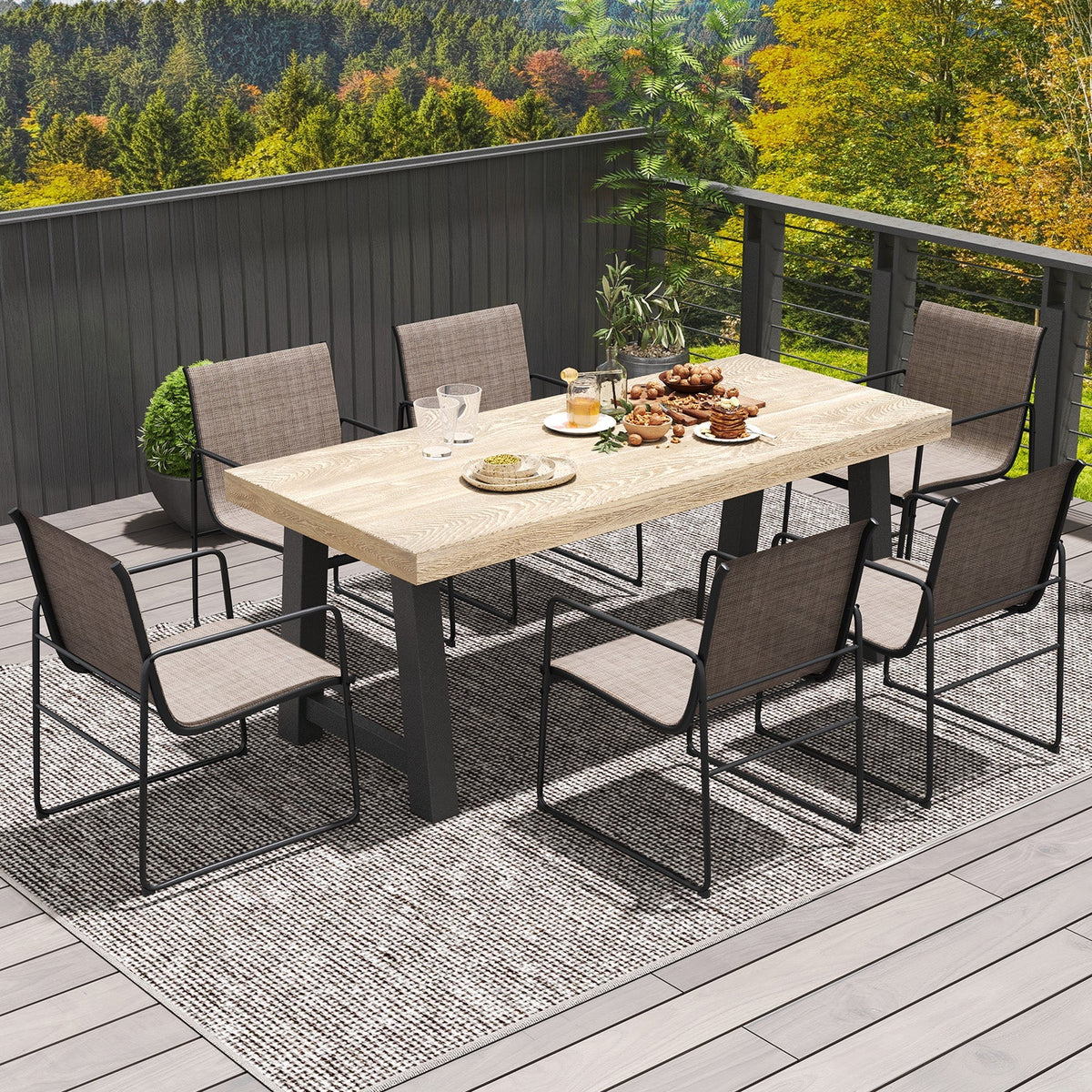 Outdoor Dining Chairs Set of 2 Patio Furniture Chair with Breathable Seat and Backrest-Brown