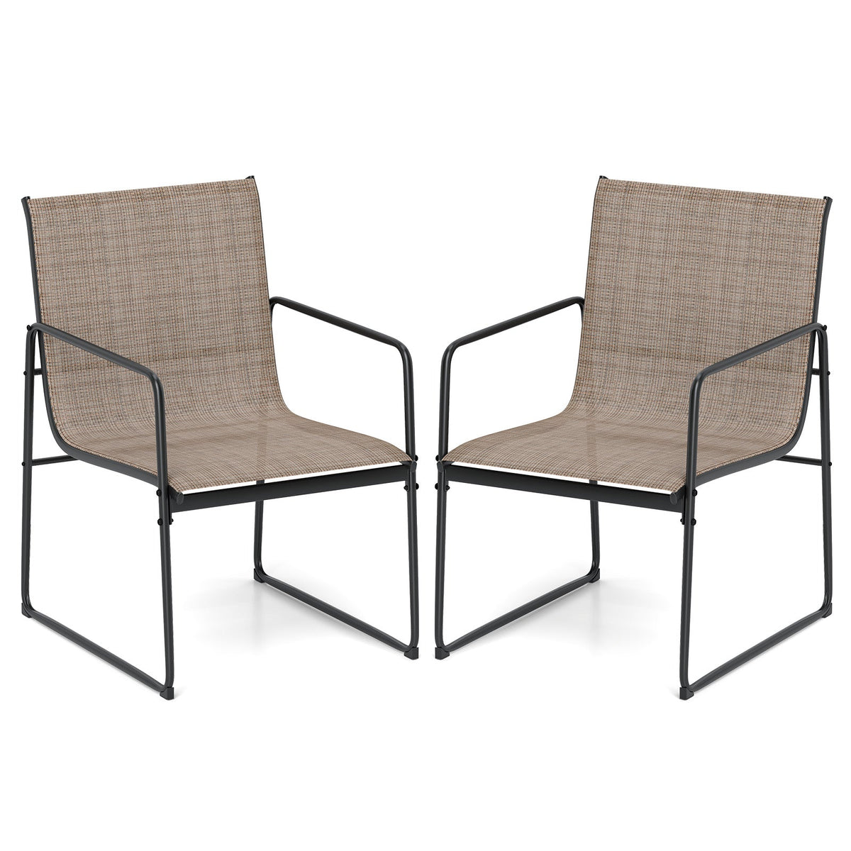 Outdoor Dining Chairs Set of 2 Patio Furniture Chair with Breathable Seat and Backrest-Brown