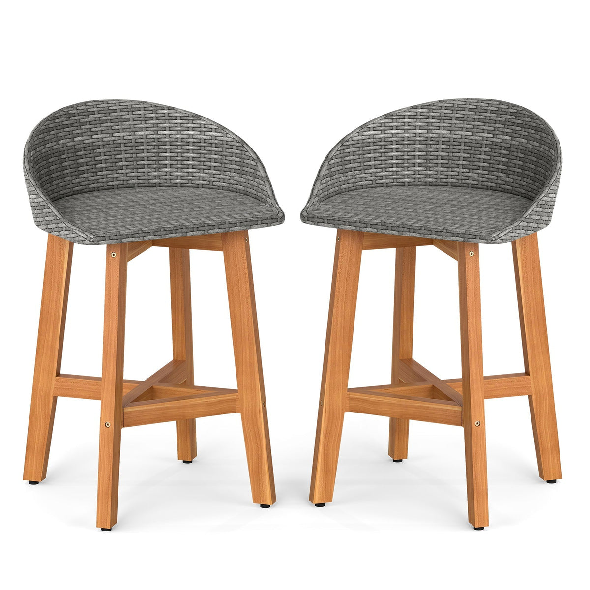 Outdoor Faux Rattan Bar Chairs Set of 2 with Ergonomic Backrests and Footrests