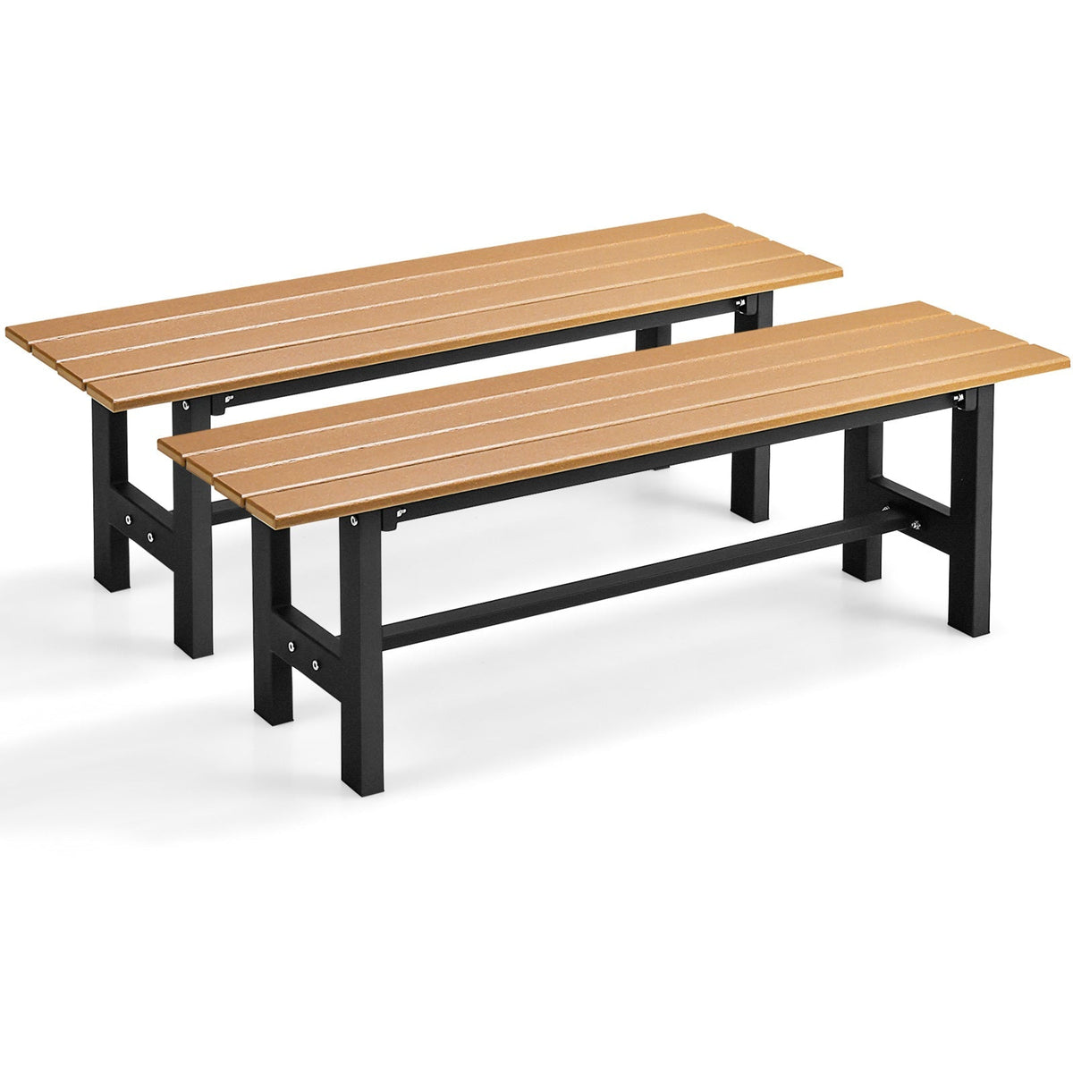 47 Inch Outdoor Chair with Slatted Seat Plastic Coated Iron Frame
