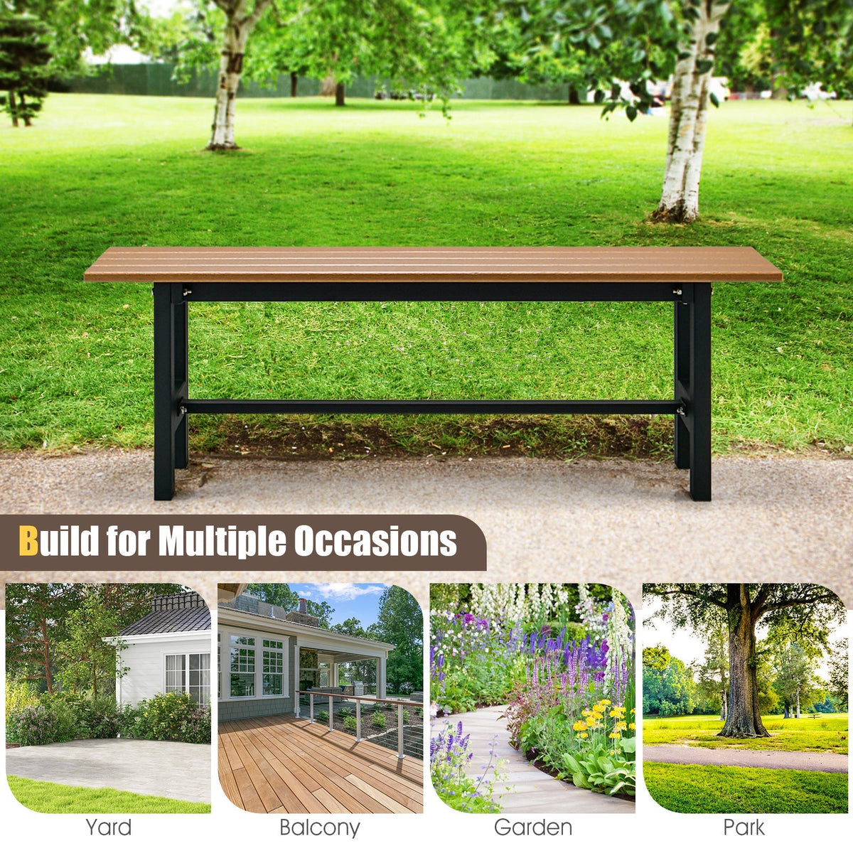 47 Inch Outdoor Chair with Slatted Seat Plastic Coated Iron Frame