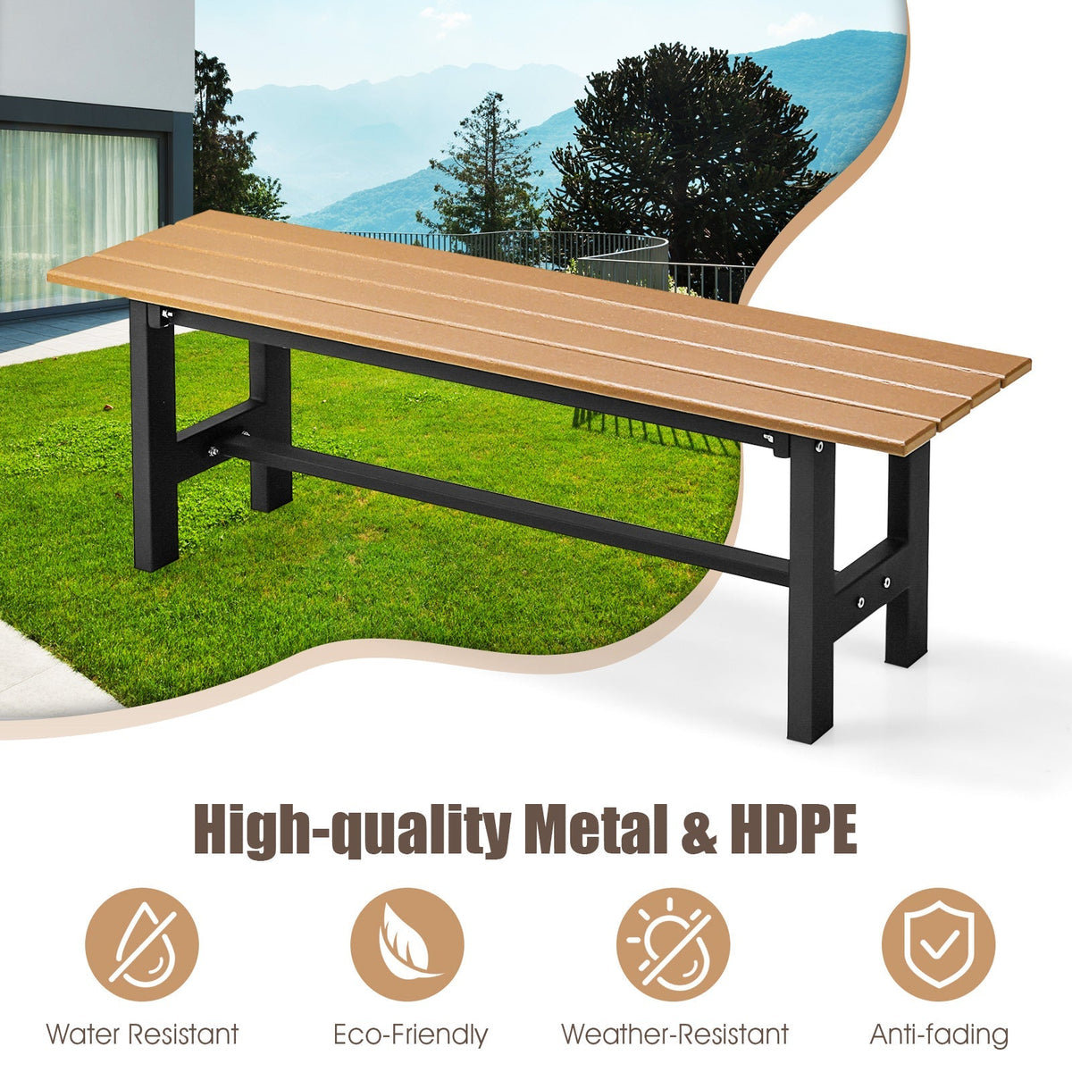 47 Inch Outdoor Chair with Slatted Seat Plastic Coated Iron Frame