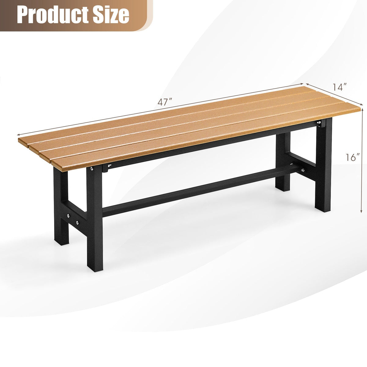 47 Inch Outdoor Chair with Slatted Seat Plastic Coated Iron Frame