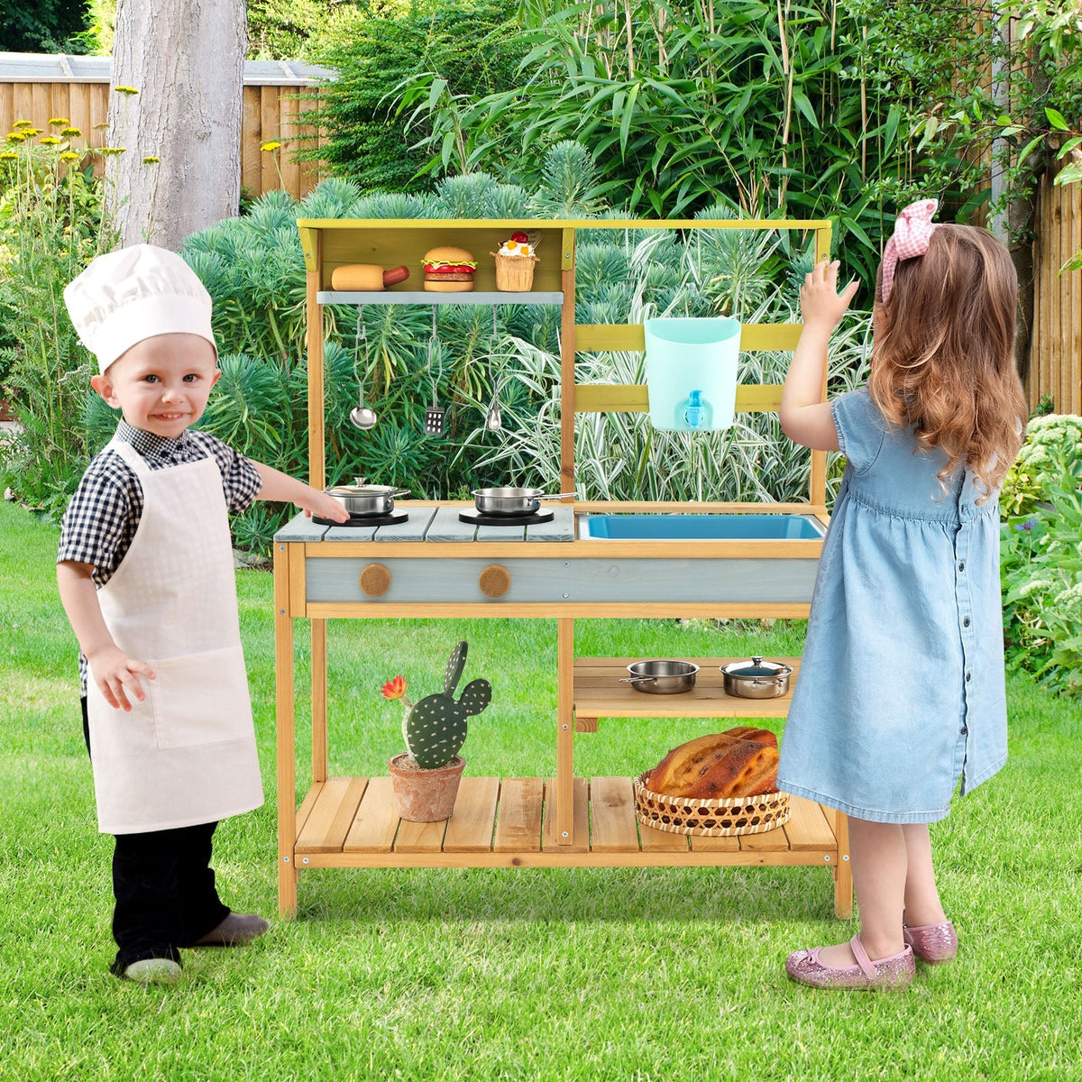 Cocina de Barro para Niños al Aire Libre con Grifo y Caja de Agua