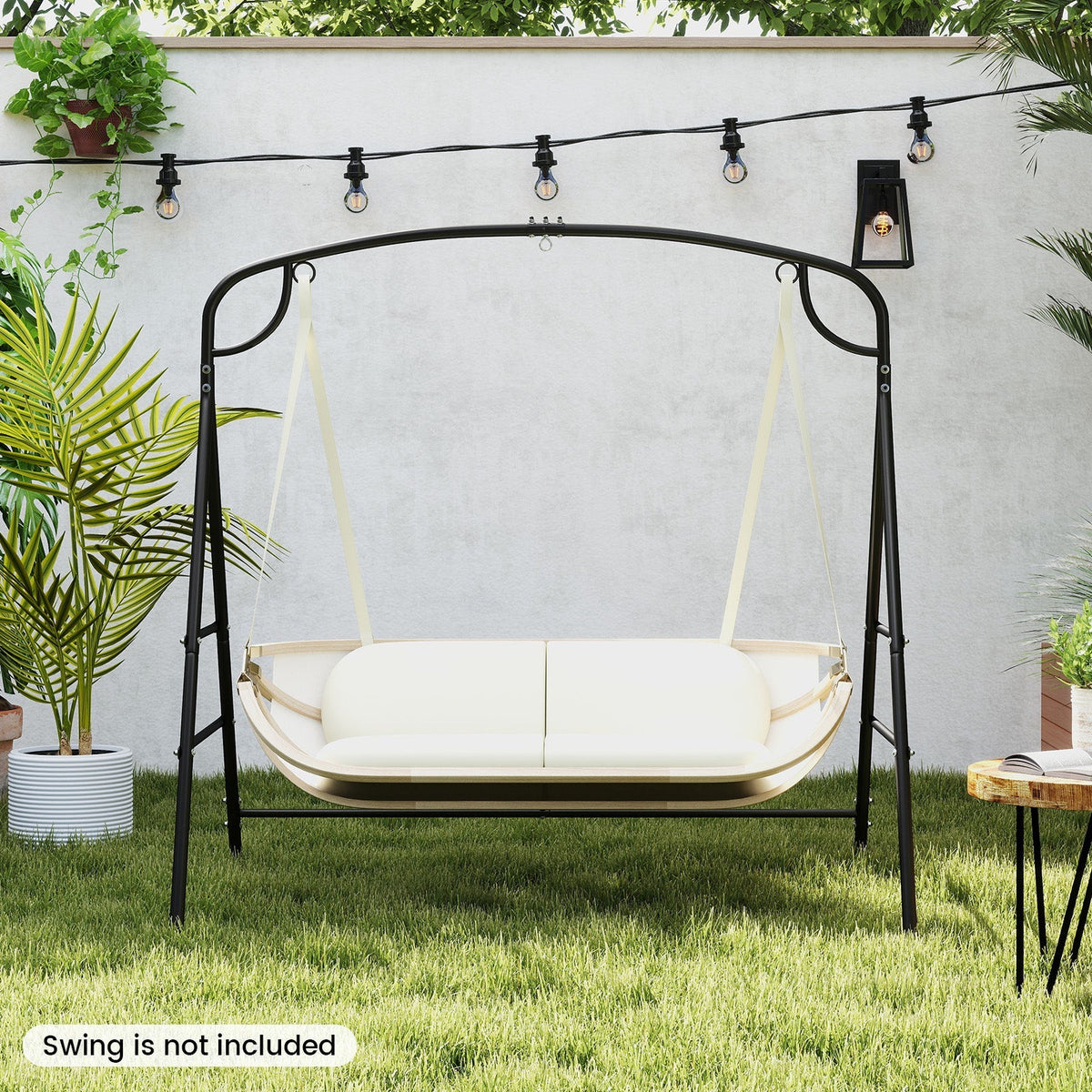 Soporte metálico para columpio de exterior con 4 barras de soporte y 2 formas de colgarlo - Negro