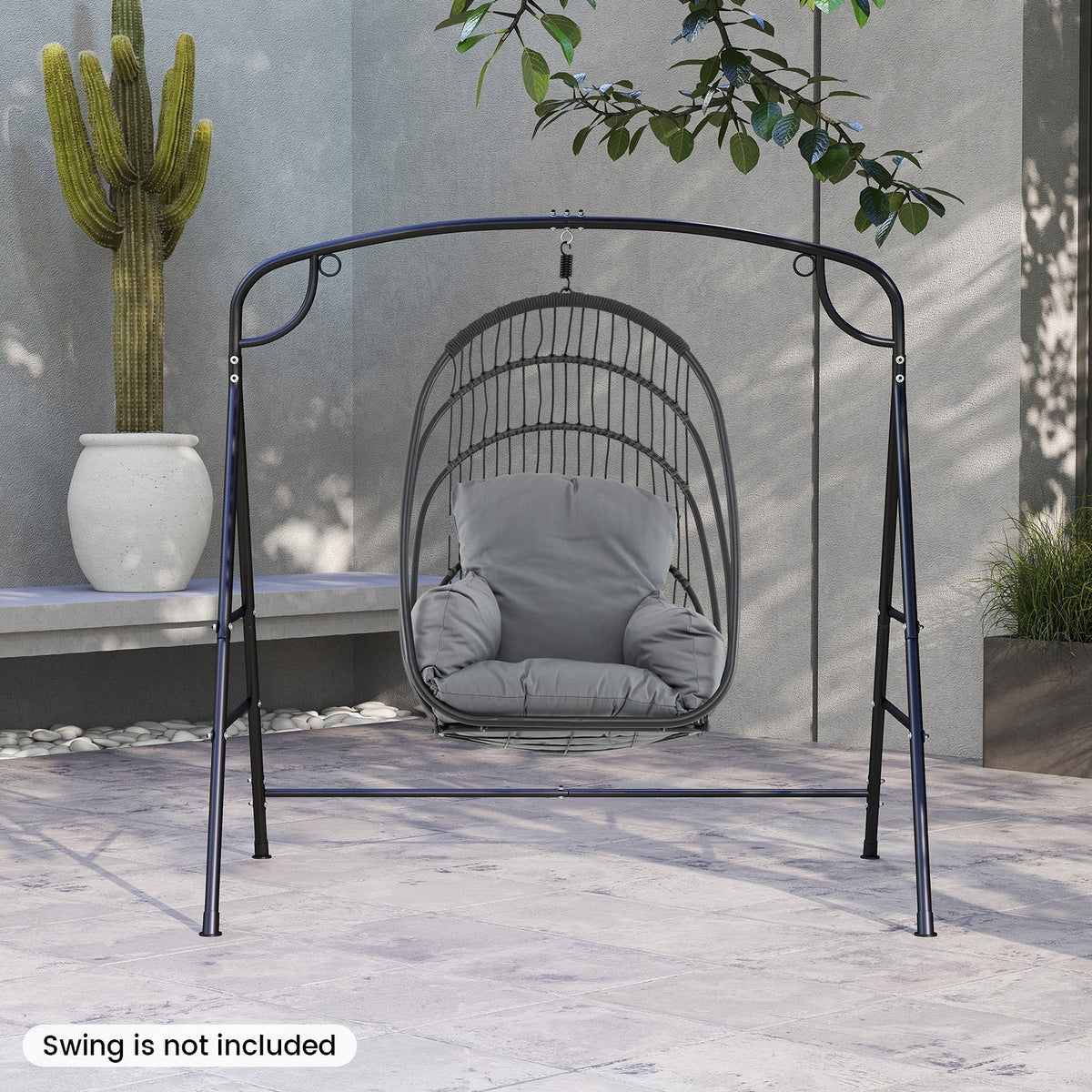 Soporte metálico para columpio de exterior con 4 barras de soporte y 2 formas de colgarlo - Negro