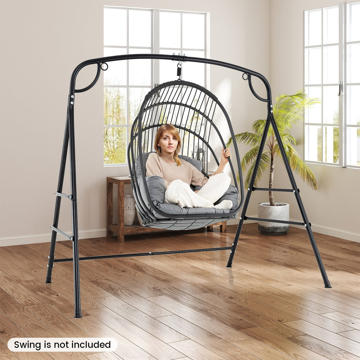 Soporte metálico para columpio de exterior con 4 barras de soporte y 2 formas de colgarlo - Negro