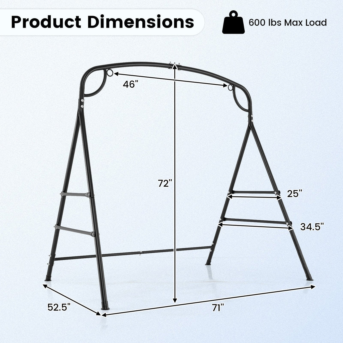 Soporte metálico para columpio de exterior con 4 barras de soporte y 2 formas de colgarlo - Negro
