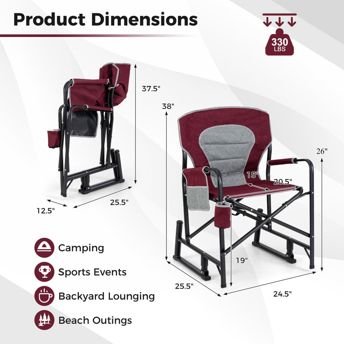 Outdoor Rocker Camping Chair with Dual Springs and Padded Back