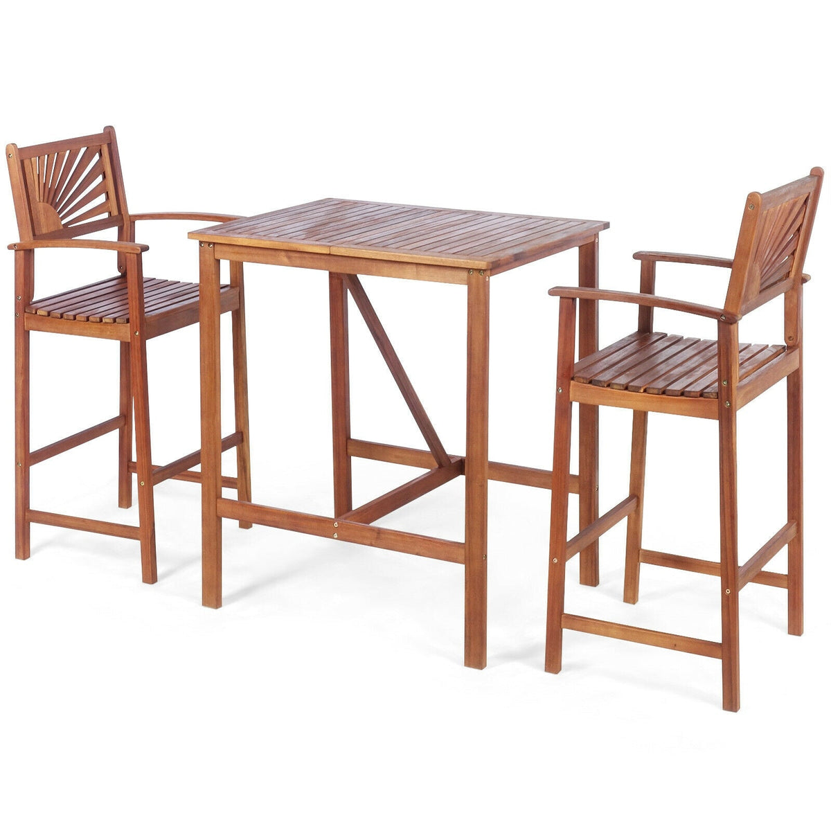 Outdoor Wood Picnic Table with Benches & Bar Table with 2 Stools
