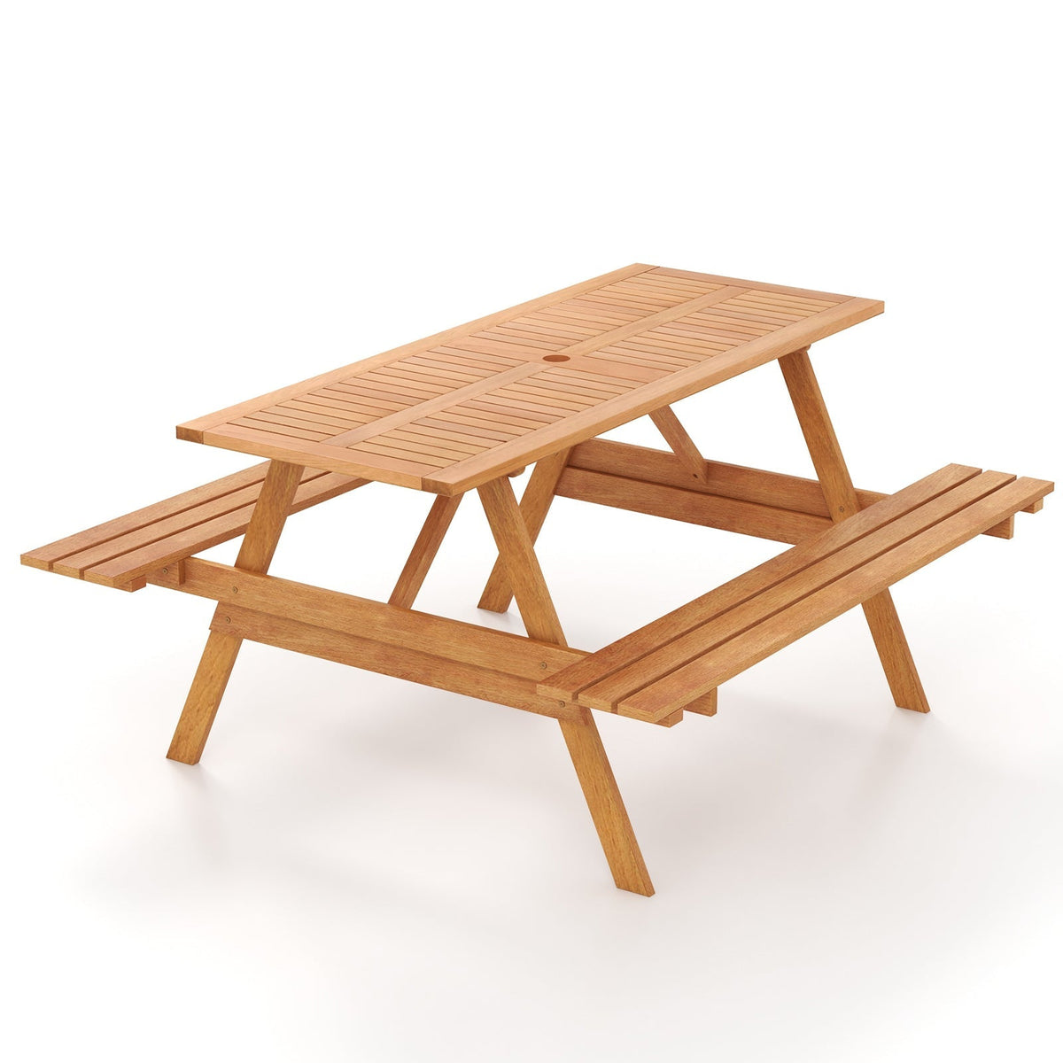 Outdoor Wood Picnic Table with Benches & Bar Table with 2 Stools