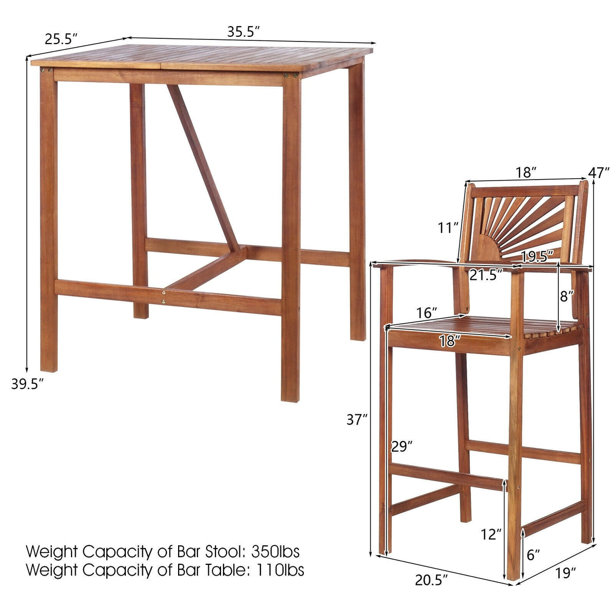 Outdoor Wood Picnic Table with Benches & Bar Table with 2 Stools