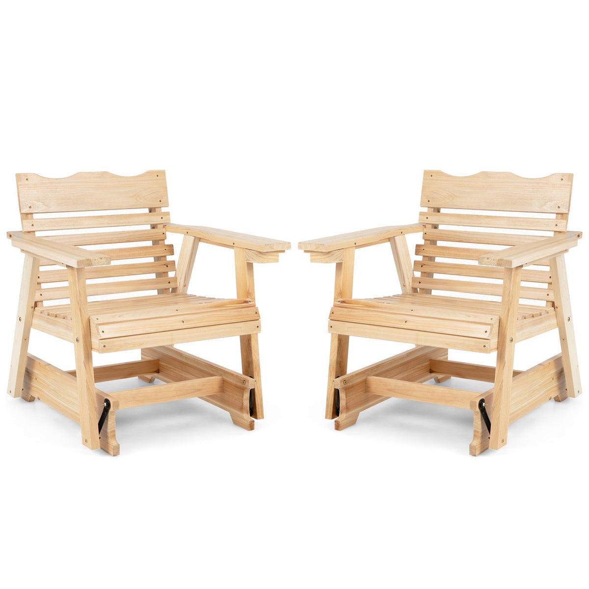 Outdoor Wood Rocking Chair with High Back and Widened Armrests