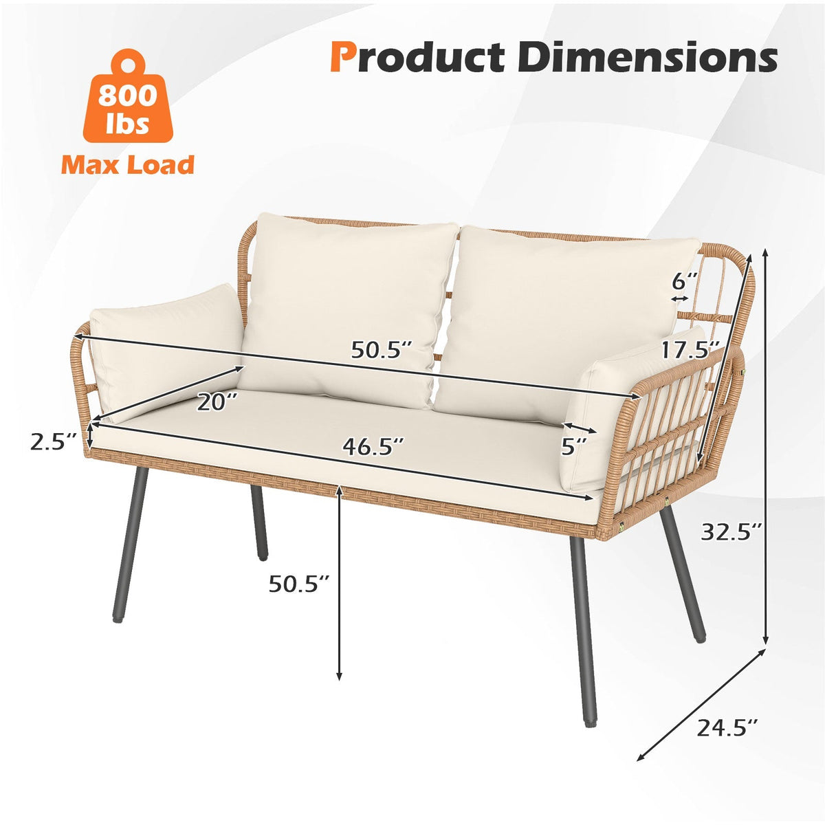 Oversized Rattan Egg Lounge Chair & 2-Seat Rattan Sofa with Cushions