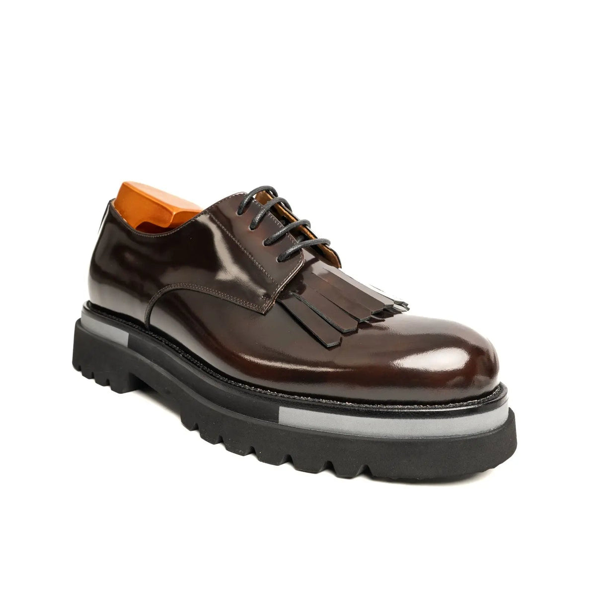 Dark Brown Kiltie Calf Leather Derby Shoes
